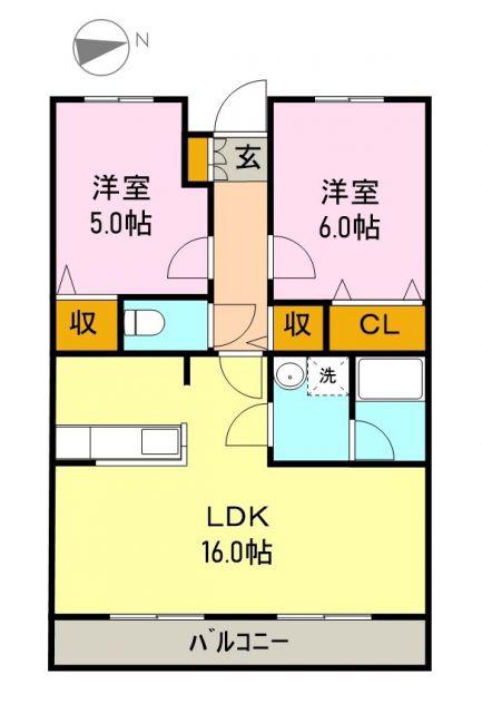 サンボナール(2LDK/5階)の間取り写真
