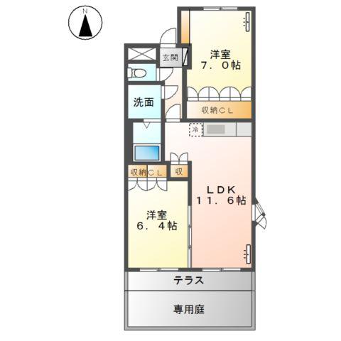 プランドール安樹(2LDK/1階)の間取り写真