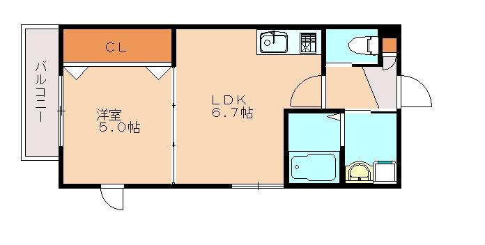 華里レジデンス(1DK/2階)の間取り写真