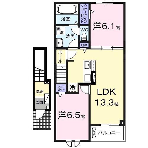 ホーホ ブリュッケ II(2LDK/2階)の間取り写真
