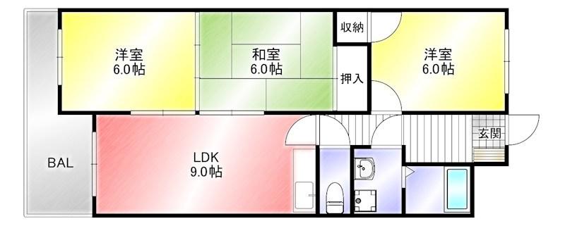 コーポKAZU(3LDK/2階)の間取り写真
