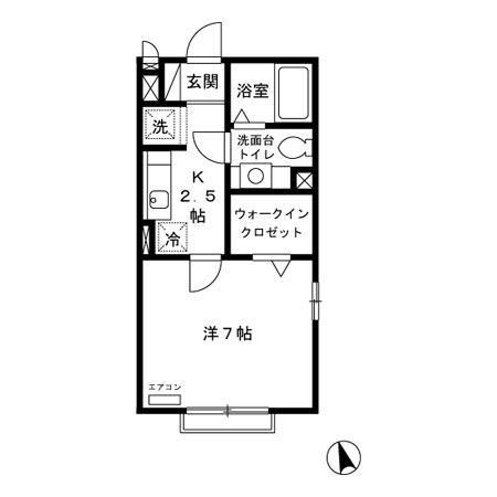 クレール四季彩の丘弐番館(1K/2階)の間取り写真