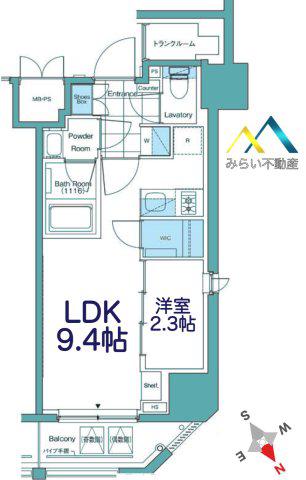 LEFOND PROGRS横浜関内(1DK/13階)の間取り写真