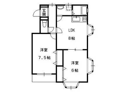 ビバリーハウス上島(2LDK/1階)の間取り写真