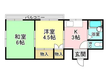 アベニュー医生ケ丘(2K/2階)の間取り写真