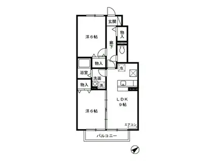 ローズコート加茂(2LDK/2階)の間取り写真