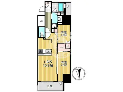 ソルティア天満橋駅前(2LDK/11階)の間取り写真