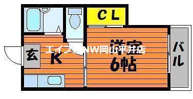 ディナ東岡山(1K/1階)の間取り写真