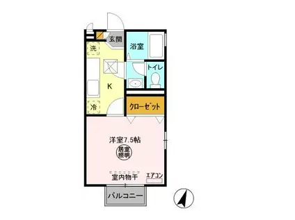 ＪＲ常磐線 十王駅 徒歩77分 2階建 築16年(1K/1階)の間取り写真