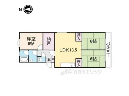 フドウ東生駒ハイツB棟(3LDK/5階)の間取り写真