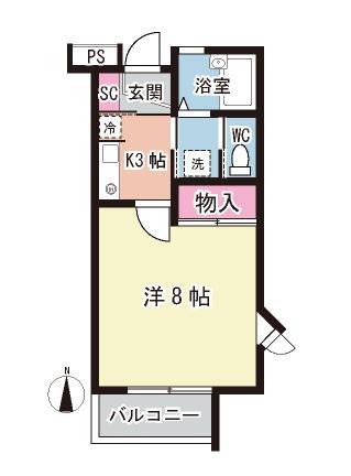 ロアール陣場(1K/1階)の間取り写真