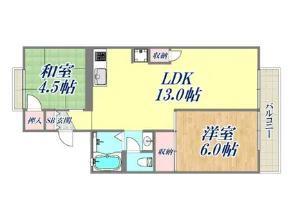 セジュール日野1(2LDK/1階)の間取り写真