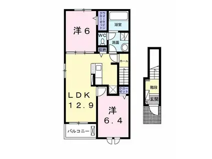 ヴィラ アンソレイユI(2LDK/2階)の間取り写真