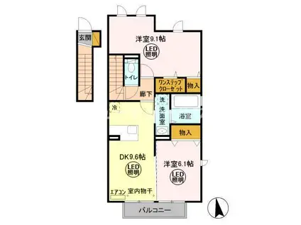 ファセリアA(2DK/2階)の間取り写真