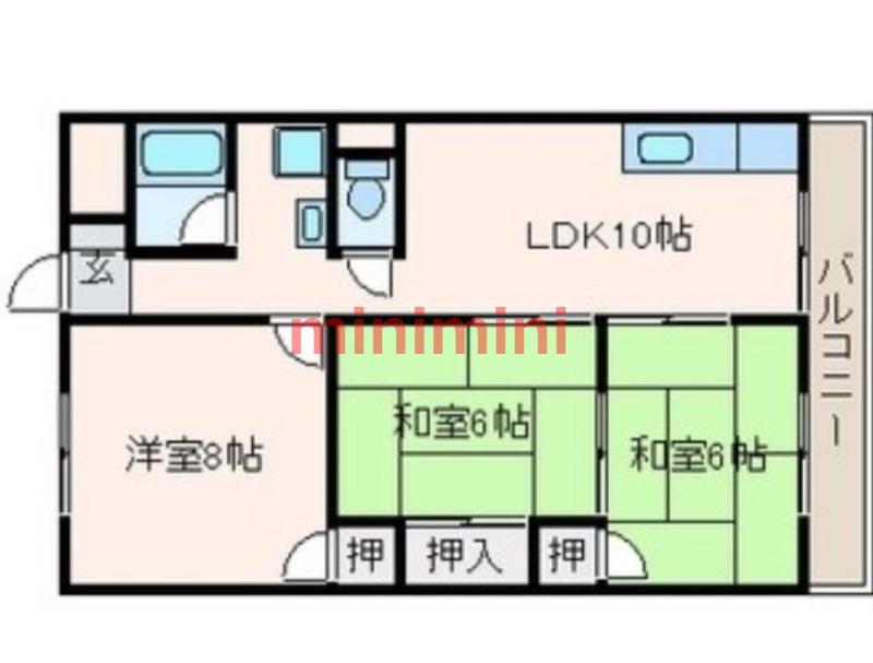 バーンフリート真上(3LDK/2階)の間取り写真