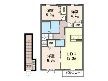 クレール西海岸(3LDK/2階)の間取り写真