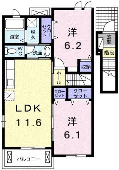 エテルノアロッジオ弐番館(2LDK/2階)の間取り写真