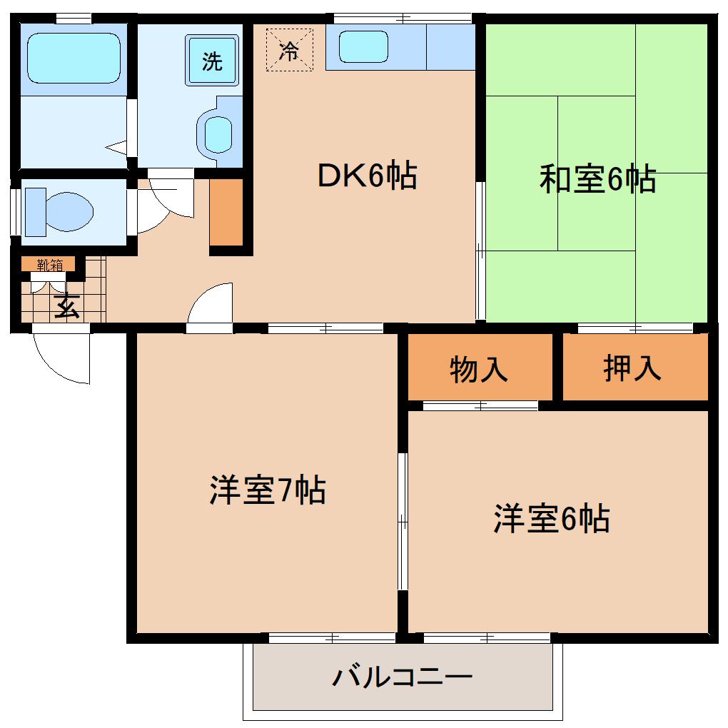 フルール高沢B(3DK/2階)の間取り写真