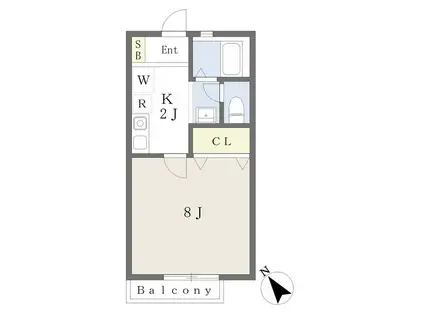 グリーンビーンズ(1K/1階)の間取り写真