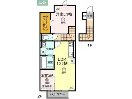 クレール B棟(2LDK/2階)の間取り写真