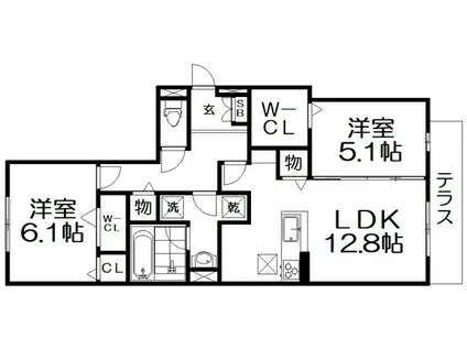 D-ROOM枚方市上之町PJ(2LDK/1階)の間取り写真