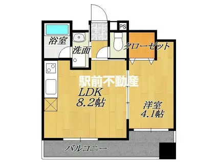 ビュークレスト佐賀駅前(1LDK/9階)の間取り写真