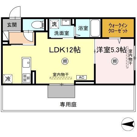 DーROOM本城東 A棟(1LDK/1階)の間取り写真
