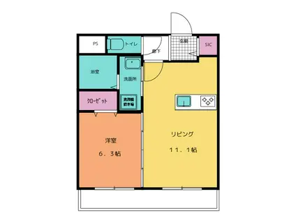 CIEL BLUE(1LDK/1階)の間取り写真