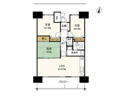 アスレ東原I番館(3LDK/4階)の間取り写真