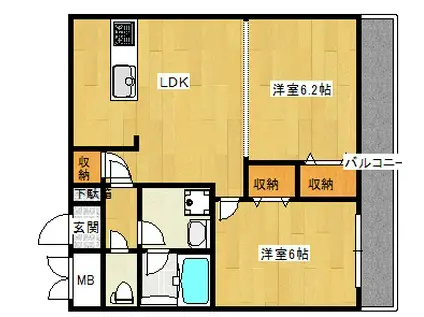 フクロク・レーヴ・マンション(2LDK/6階)の間取り写真