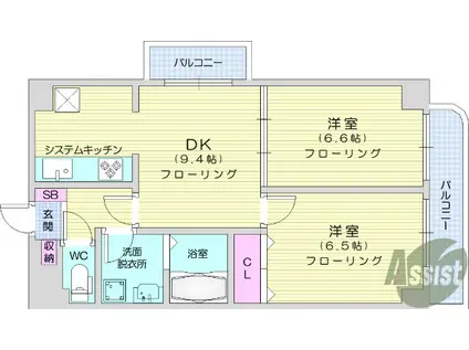 しゃとれ東勝山(2DK/1階)の間取り写真