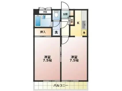スサキフラット(1LDK/2階)の間取り写真