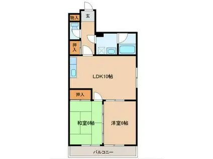 イーストヴィラ小田原(2LDK/1階)の間取り写真