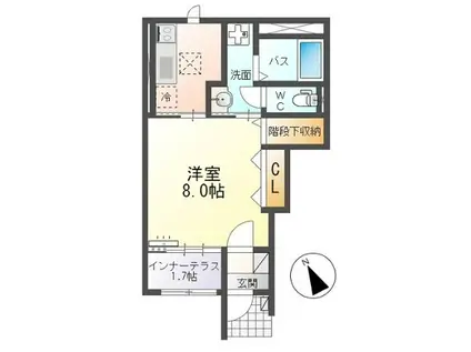 エヌフェルメール(1K/1階)の間取り写真