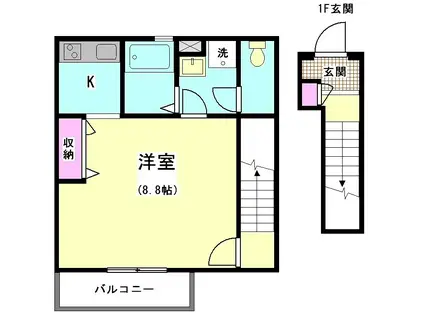エクセルハイムK(1K/2階)の間取り写真