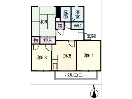 ファミール西日野 B棟(3DK/2階)の間取り写真