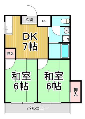 モダンアパートメント神戸宝塚2(2DK/2階)の間取り写真