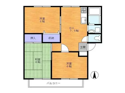 サンライフ谷塚(3DK/1階)の間取り写真