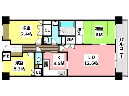 パームズコート茨木パークホームズ(3LDK/4階)の間取り写真