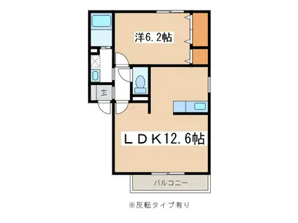 ウィンディアヴィズC(1LDK/1階)の間取り写真