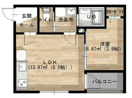 LA CREALKI(1LDK/2階)の間取り写真