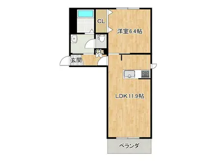 郁李苑シマII(1LDK/2階)の間取り写真
