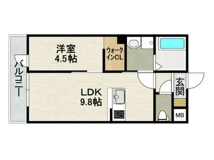 シャインヒルズ(1LDK/2階)の間取り写真