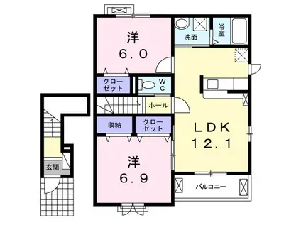 ル・ココンA棟(2LDK/2階)の間取り写真