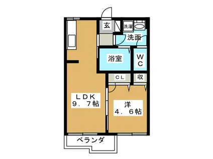メゾンミツムロD(1LDK/2階)の間取り写真