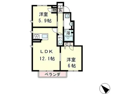 シャーメゾン プリエ(2LDK/1階)の間取り写真