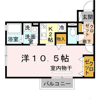 ベルコート木の座(1K/2階)の間取り写真