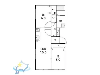 ラフィーネ西町(2LDK/3階)の間取り写真