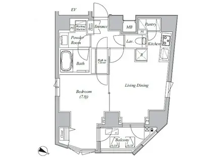 カーサスプレンディッド・ラ・プリュス元赤坂(1LDK/7階)の間取り写真