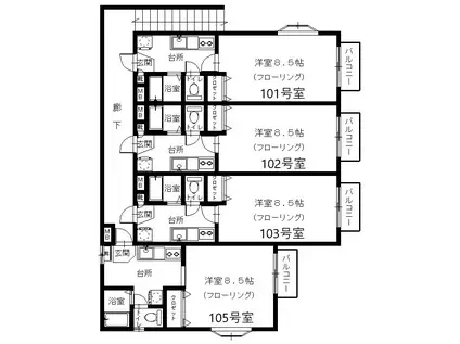 Fアライアンス(1K/2階)の間取り写真